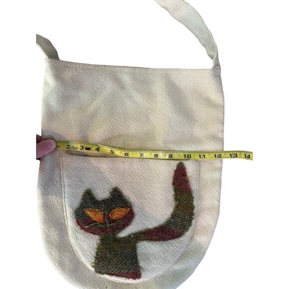Adorable cat tote bag linen and cotton with front pocket handmade and beautiful! - Picture 6 of 7